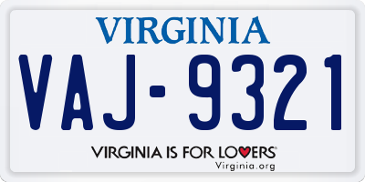 VA license plate VAJ9321