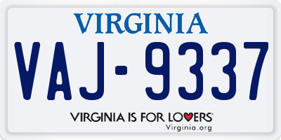VA license plate VAJ9337