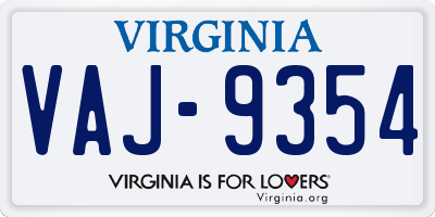 VA license plate VAJ9354