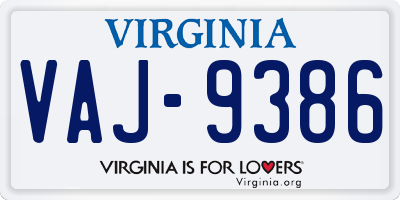 VA license plate VAJ9386