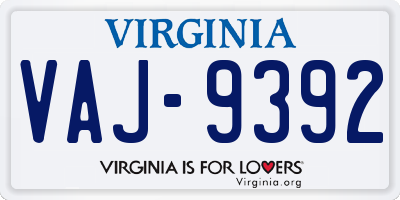 VA license plate VAJ9392