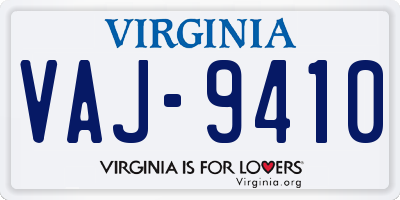 VA license plate VAJ9410