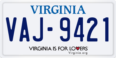 VA license plate VAJ9421