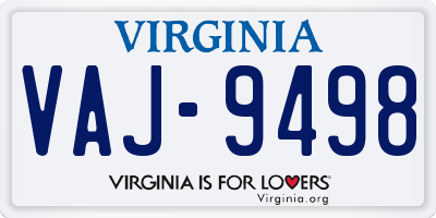 VA license plate VAJ9498