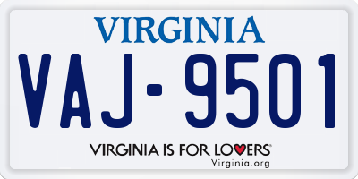 VA license plate VAJ9501