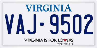 VA license plate VAJ9502