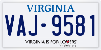 VA license plate VAJ9581