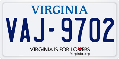 VA license plate VAJ9702