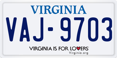 VA license plate VAJ9703