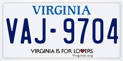 VA license plate VAJ9704