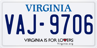 VA license plate VAJ9706
