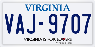 VA license plate VAJ9707