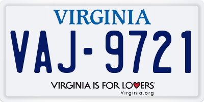 VA license plate VAJ9721
