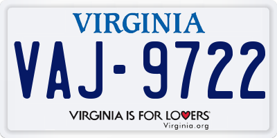 VA license plate VAJ9722