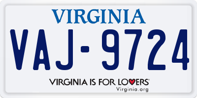 VA license plate VAJ9724