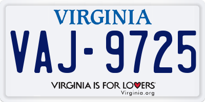 VA license plate VAJ9725