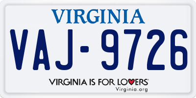 VA license plate VAJ9726