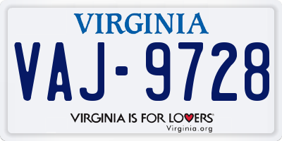 VA license plate VAJ9728