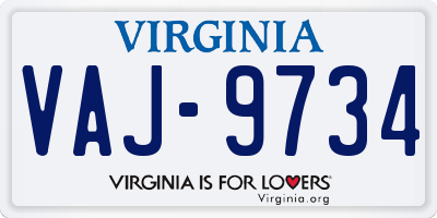 VA license plate VAJ9734