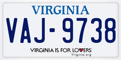 VA license plate VAJ9738