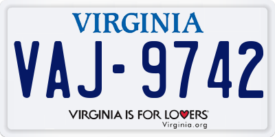VA license plate VAJ9742