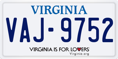 VA license plate VAJ9752