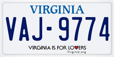 VA license plate VAJ9774