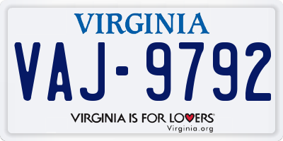 VA license plate VAJ9792