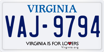 VA license plate VAJ9794