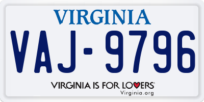 VA license plate VAJ9796