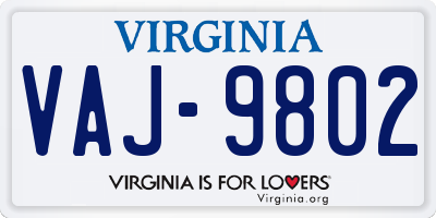 VA license plate VAJ9802