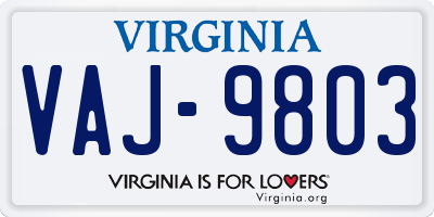 VA license plate VAJ9803