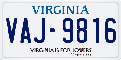 VA license plate VAJ9816