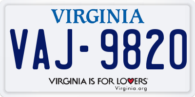 VA license plate VAJ9820