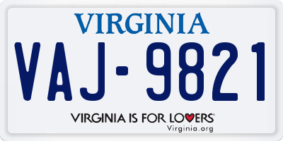 VA license plate VAJ9821