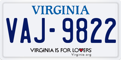 VA license plate VAJ9822