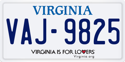 VA license plate VAJ9825