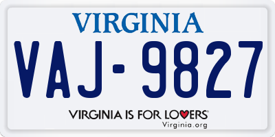 VA license plate VAJ9827