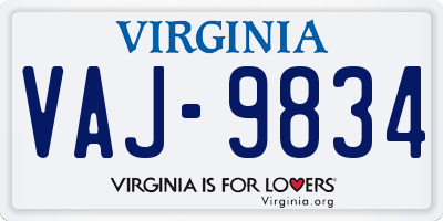 VA license plate VAJ9834