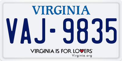 VA license plate VAJ9835