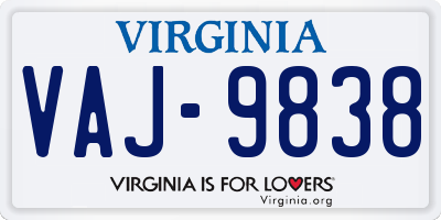 VA license plate VAJ9838