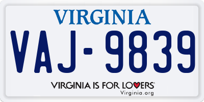 VA license plate VAJ9839