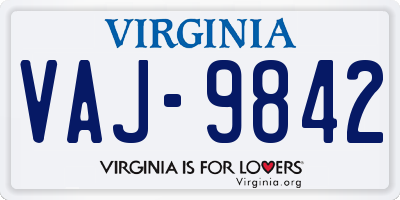 VA license plate VAJ9842