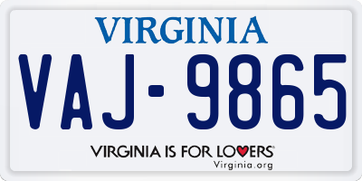 VA license plate VAJ9865