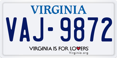 VA license plate VAJ9872