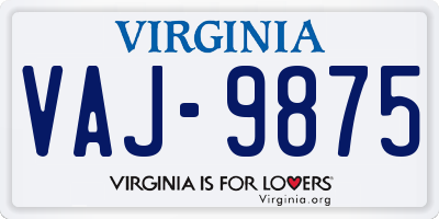 VA license plate VAJ9875