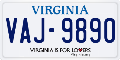 VA license plate VAJ9890