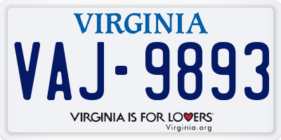 VA license plate VAJ9893