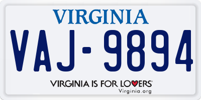 VA license plate VAJ9894