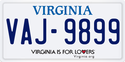 VA license plate VAJ9899